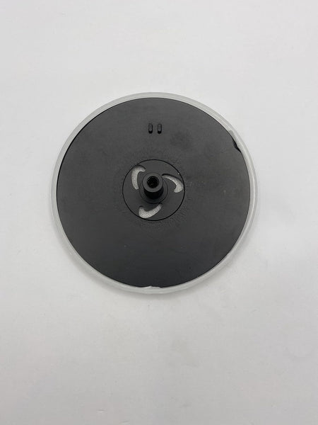 Matt black round waste cover with center valve outlet and mounting tabs