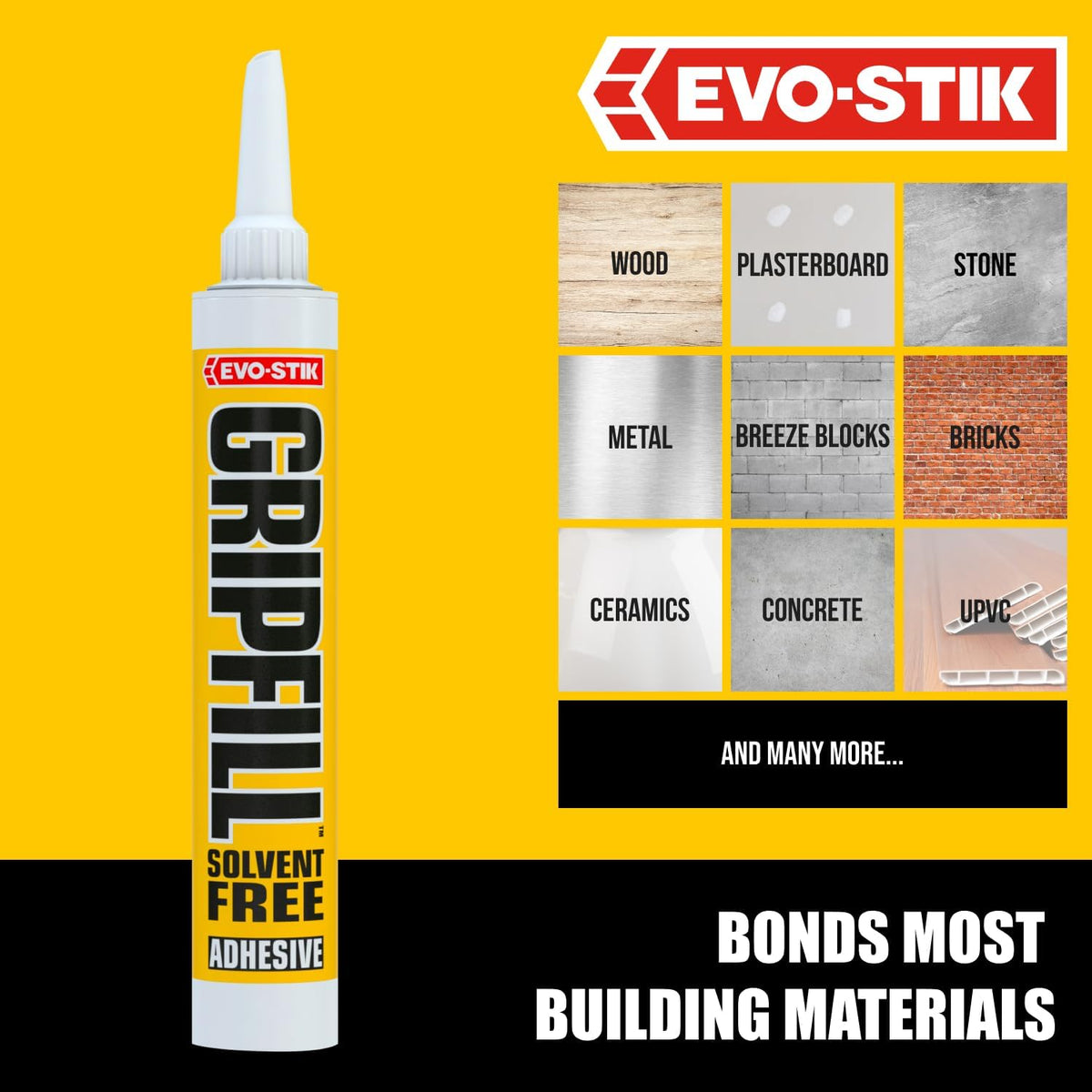 EVO-STIK GRIPFILL solvent-free white adhesive squeeze tube