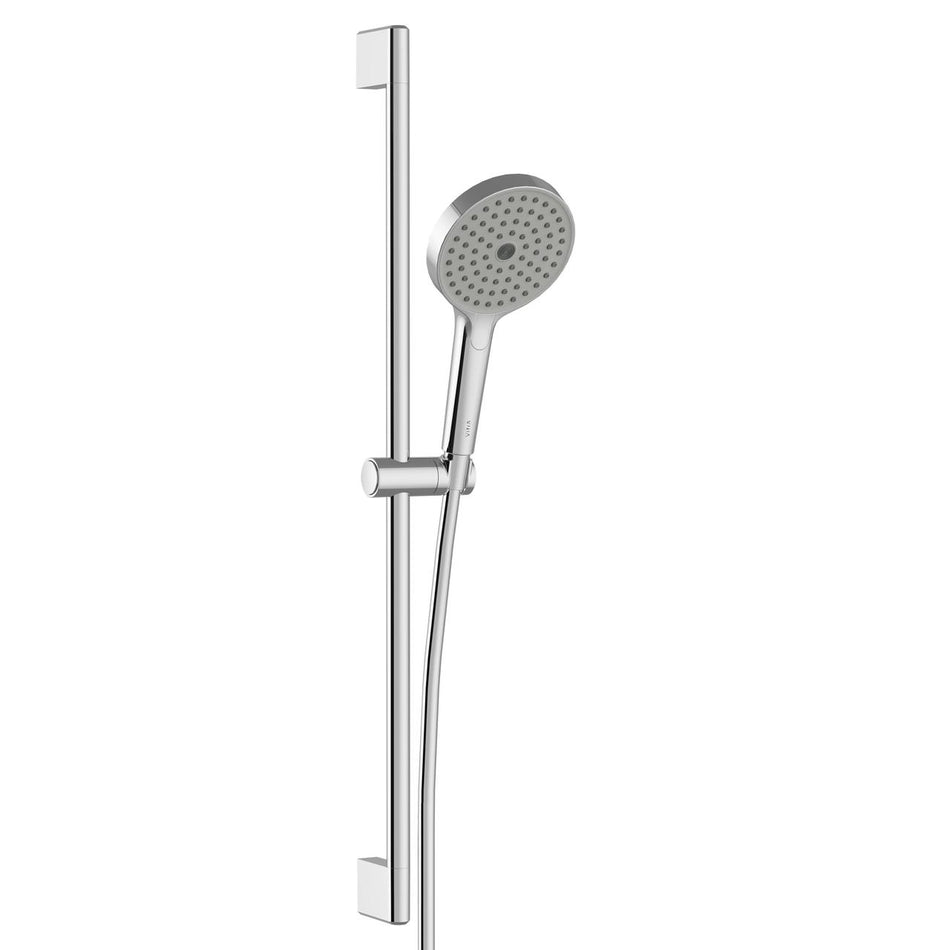 Chrome round handshower and vertical rail kit with wall bracket