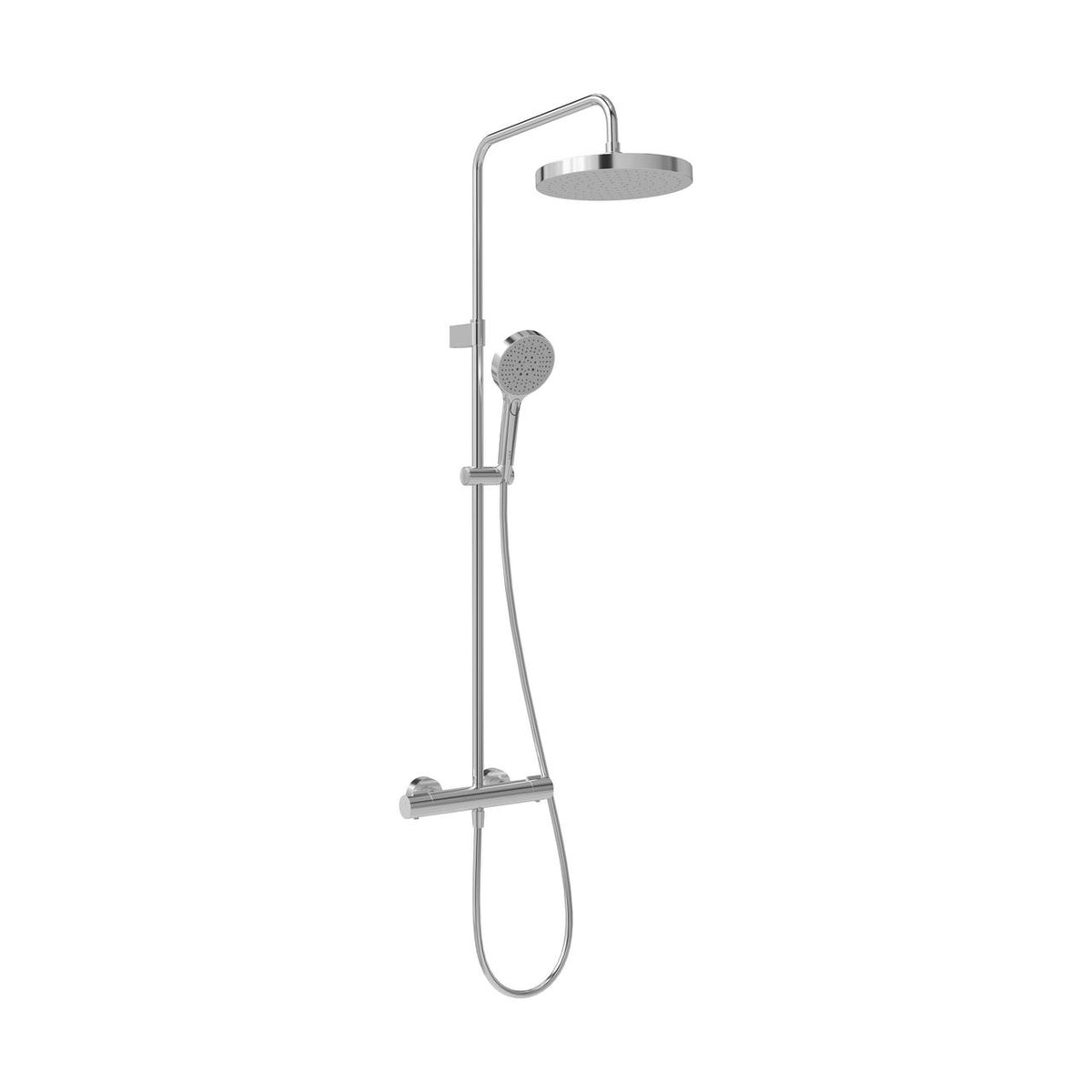 Chrome round shower mixer with 250mm overhead showerhead and handshower
