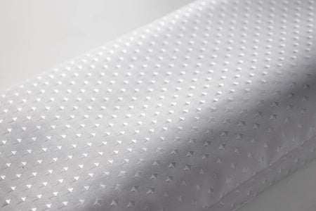 White shower curtain with subtle diamond texture, smooth fabric surface