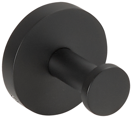 Matte black wall hook with smooth round base and short rod
