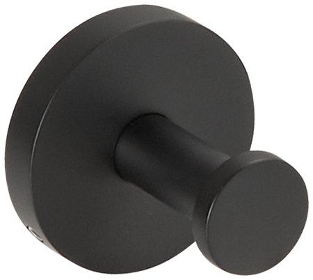 Matte black wall hook with smooth round base and short rod