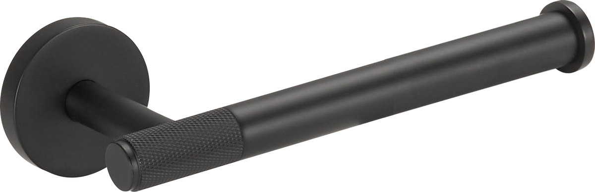 Matt black towel rail with round wall plate and ribbed grip handle
