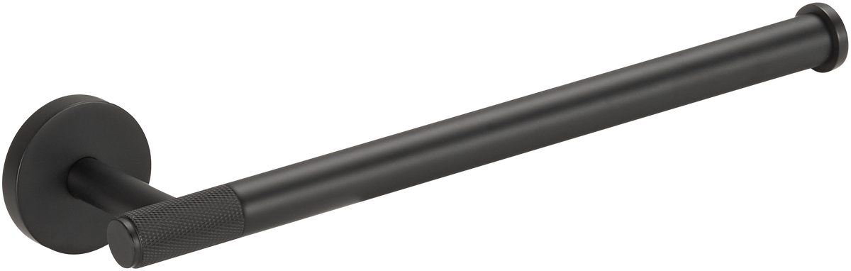 Matte black towel rail with round wall mount and textured center grip