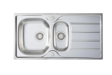 Stainless steel inset double kitchen sink with two round strainer drains