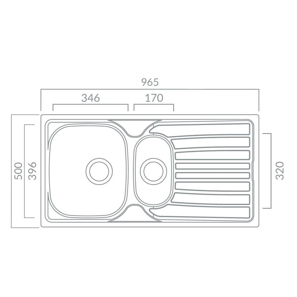 Sink layout dimension drawing for inset double bowl unit