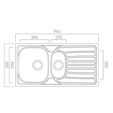 Sink layout dimension drawing for inset double bowl unit