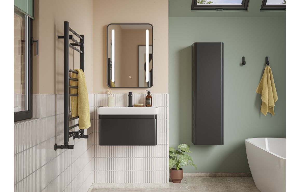 Wall-hung tall cabinet with one door, matt black finish