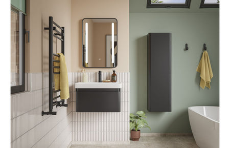 Wall-hung tall cabinet with one door, matt black finish