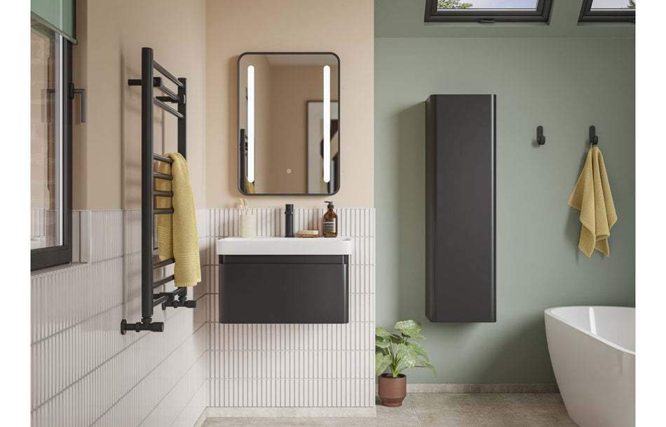 Wall-hung tall cabinet with one door, matt black finish