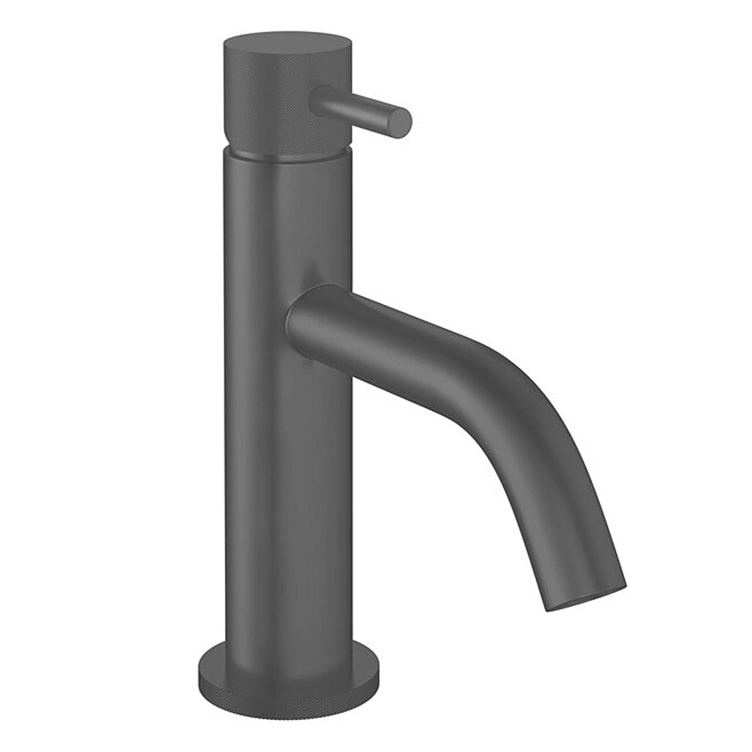Slate finish basin mixer tap with lever handle and smooth curved spout