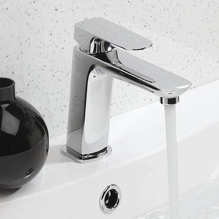 Chrome basin mixer tap with single lever, tall curved spout