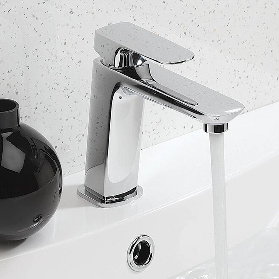 Chrome basin mixer tap with single lever, tall curved spout