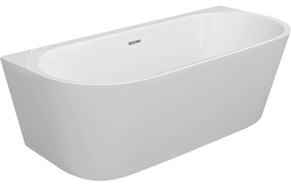 Freestanding white oval bathtub with smooth sides and overflow slot