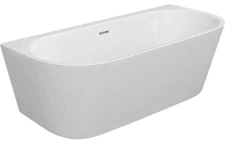 Freestanding white oval bathtub with smooth sides and overflow slot