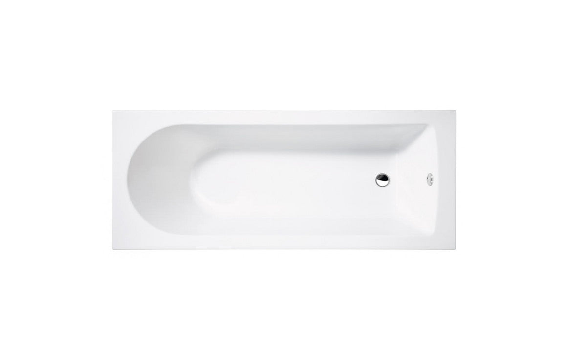 White rectangular bathtub with drain hole and smooth glossy finish