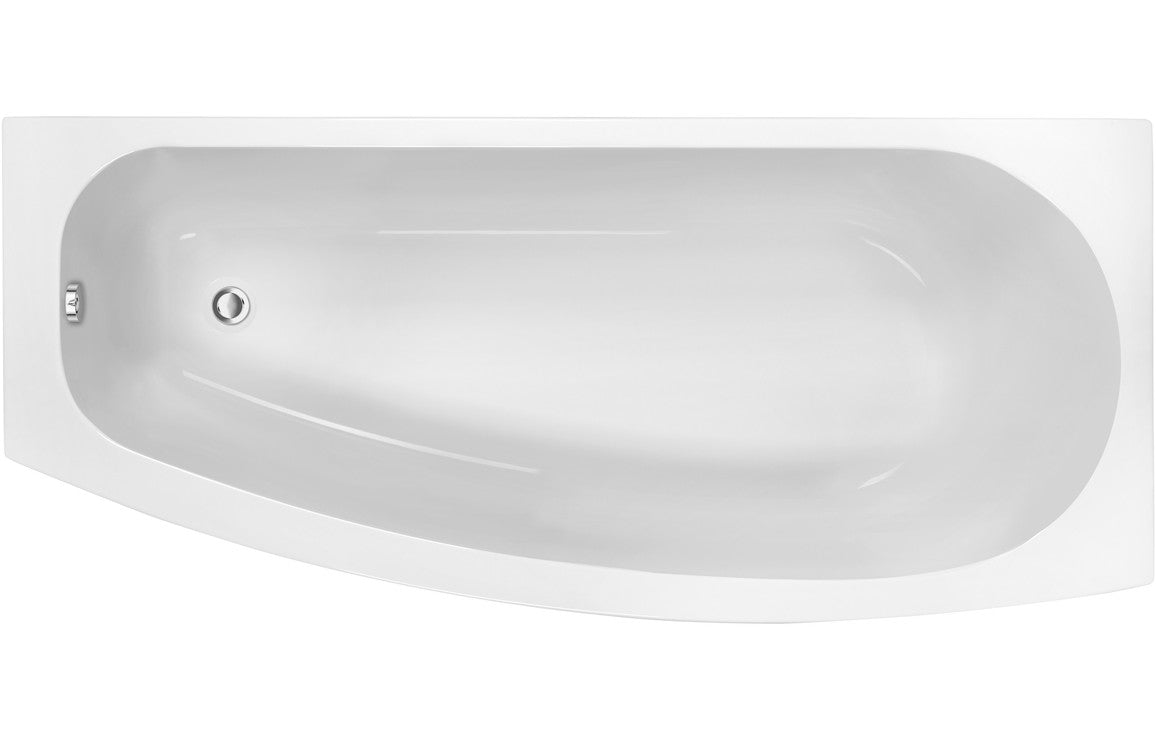 White oval bathtub with side drain and faucet hole close-up