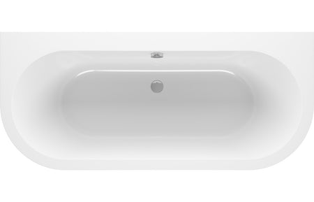 White back-to-wall bathtub with integrated legs, oval center, overflow and drain