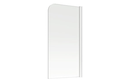 Single curved bath screen, clear glass panel with chrome frame and rounded top