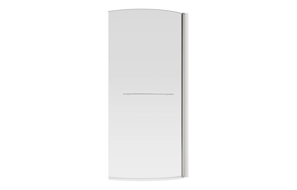 Straight bath screen panel with clear glass and chrome frame, white background