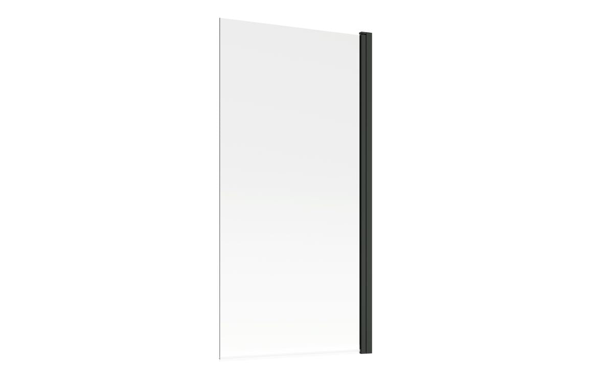 Straight bath screen panel with slim matt black frame, clear glass