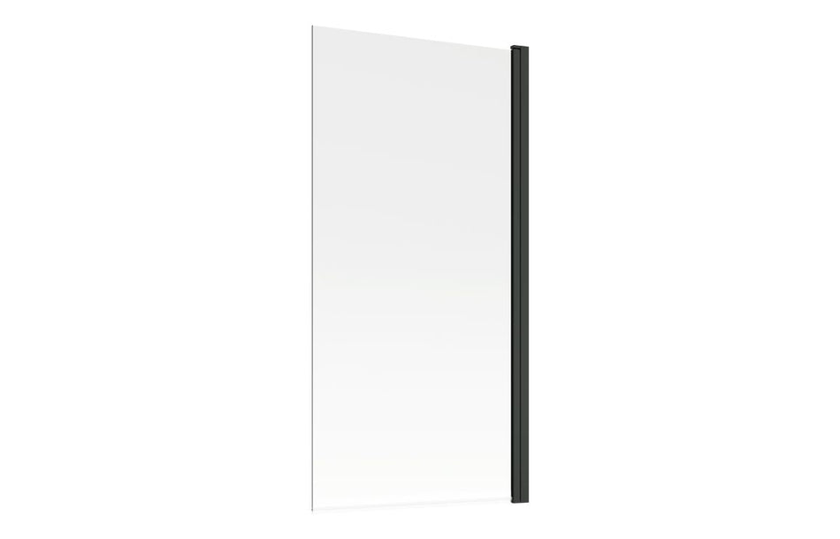 Straight bath screen panel with slim matt black frame, clear glass