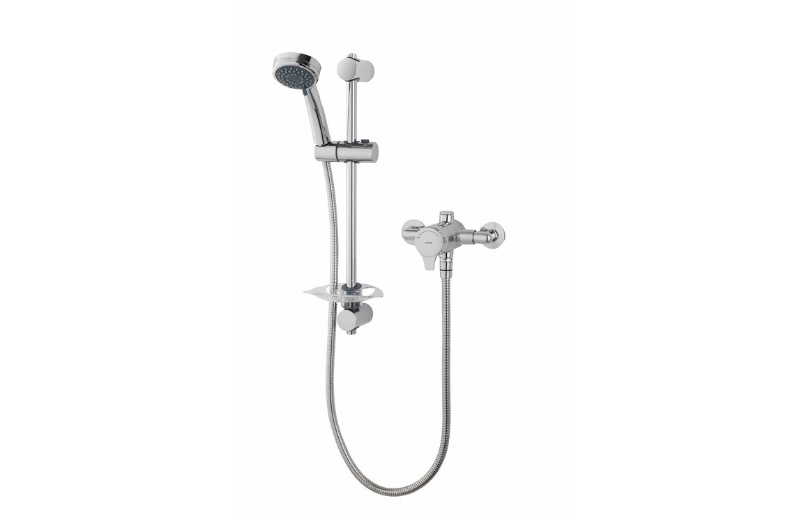 Chrome thermostatic shower mixer with handset and flexible hose