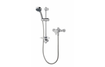 Chrome thermostatic shower mixer with handset and flexible hose