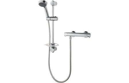 Chrome thermostatic bar mixer shower set with hand shower, hose, and controls