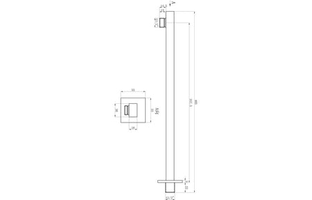 Shower valve technical side view with mixer control and handset mount