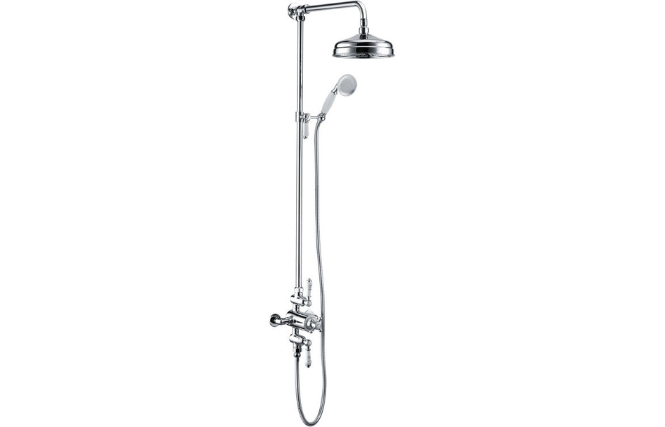 Chrome exposed shower valve with riser kit and overhead shower set