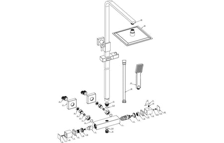 Exploded view of matt black thermostatic shower mixer riser kit parts
