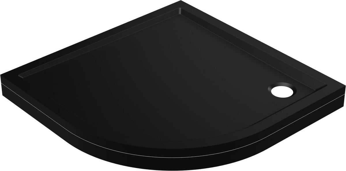 Matt black quadrant tray riser panel with rounded edge and circular drain hole