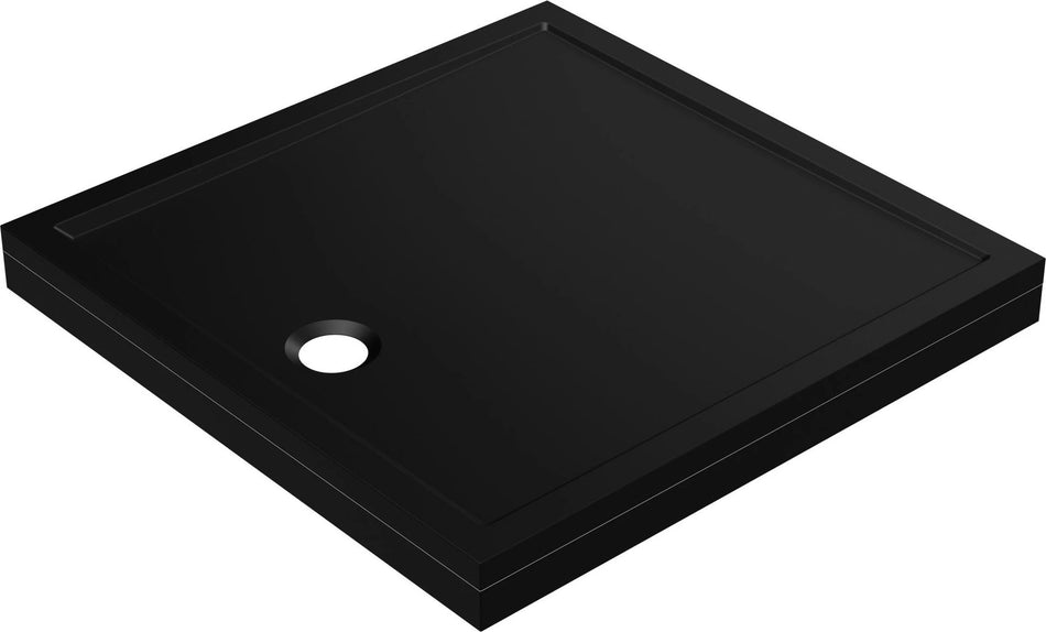 Matt black rectangular tray riser base with small round opening