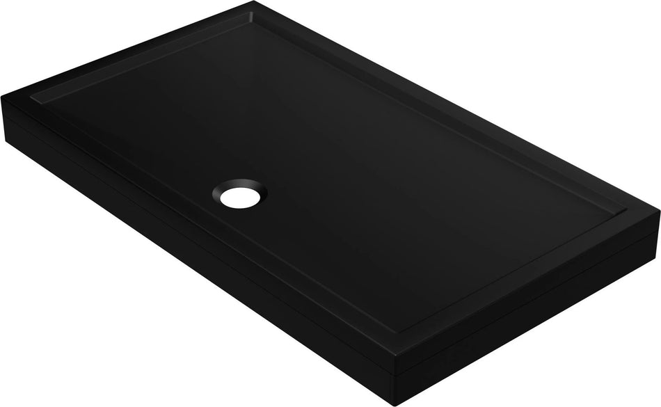 Matt black rectangular tray base with round drain cut-out