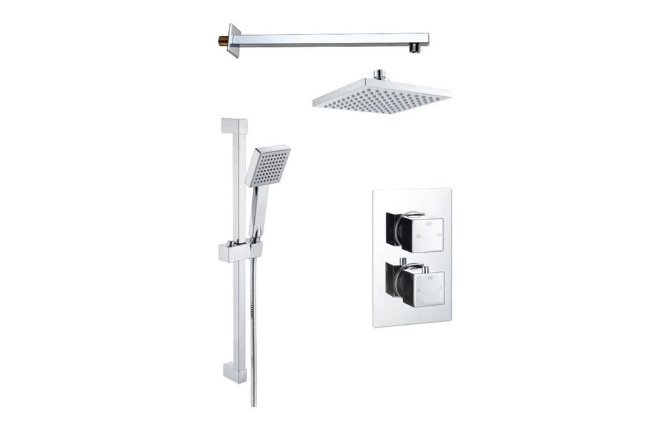 Chrome concealed shower valve with square showerhead and shower arm set