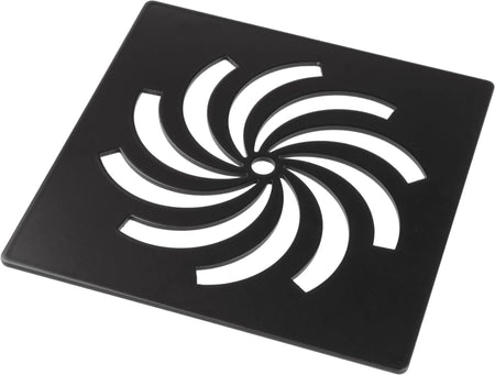 Matt black tray waste cover with spiral swirl grille