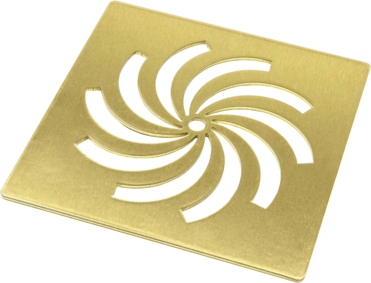 Ultra-slim tray waste cover, brushed brass swirl grille