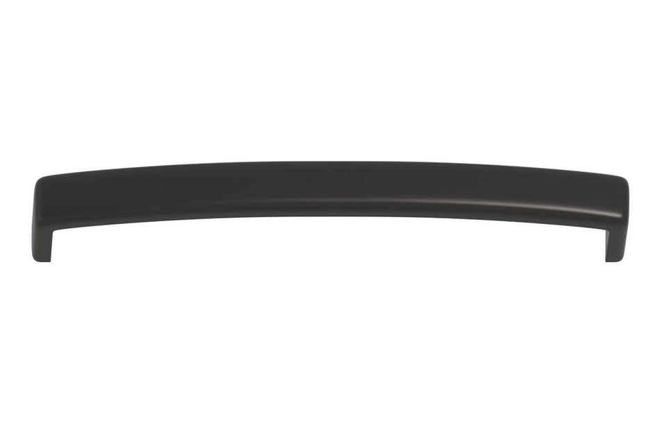 Matt black chunky D-shaped cabinet handle, straight-backed curved grip bar