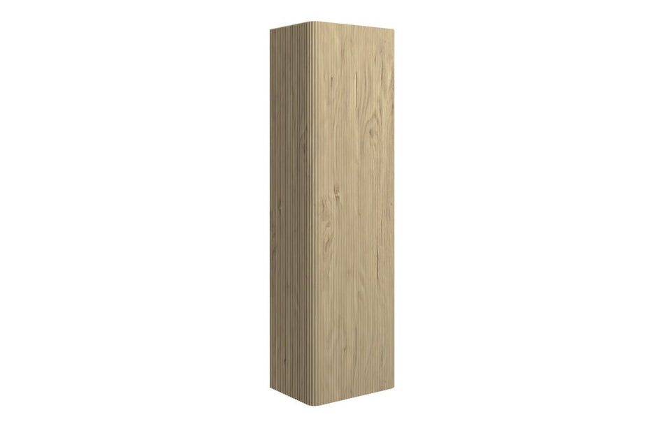 Wall-hung tall cabinet with one door, textured oak finish