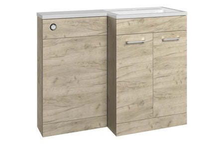 Pair of oak bathroom cabinet bases with drawers and brushed metal handles