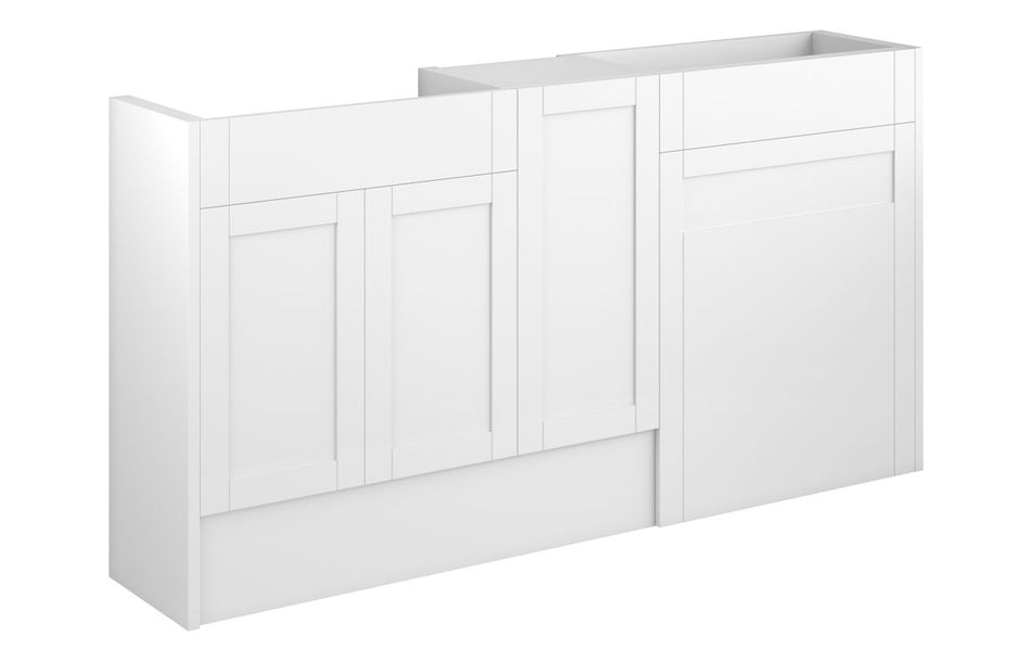 White bathroom vanity unit with integrated basin and central door panel
