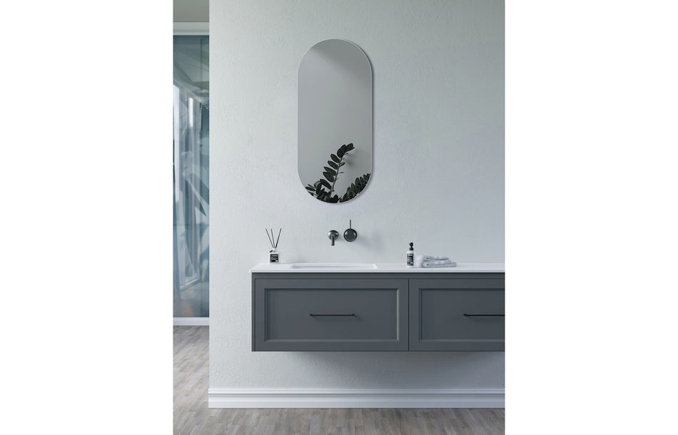 Savitiea oblong back-lit LED mirror, rounded arch shape with soft edge glow