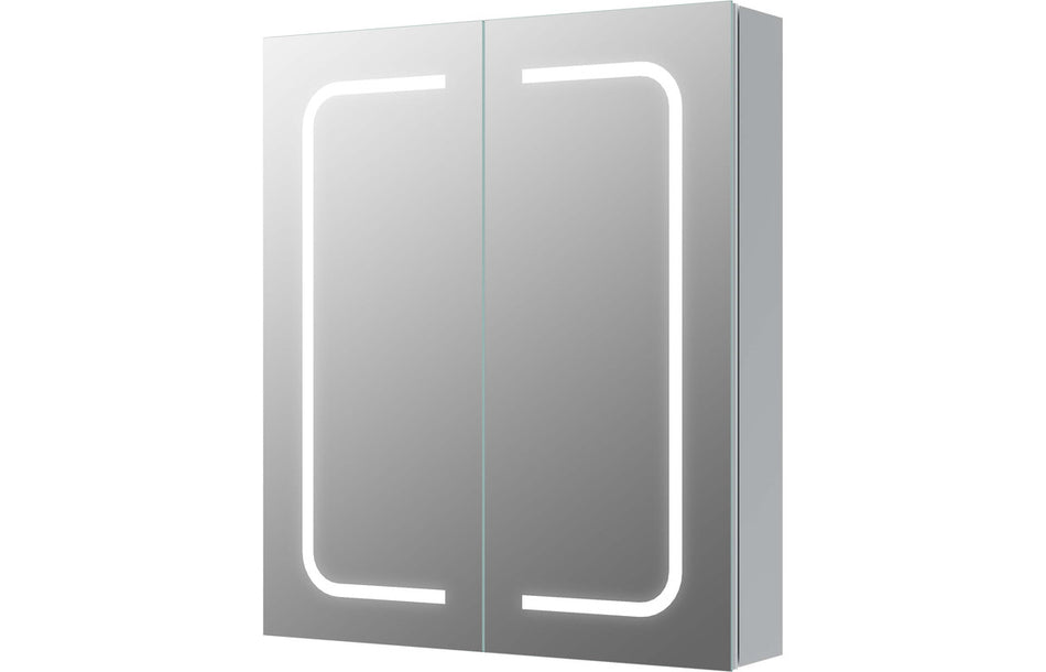 LED-lit two-door mirror cabinet with slim silver frame