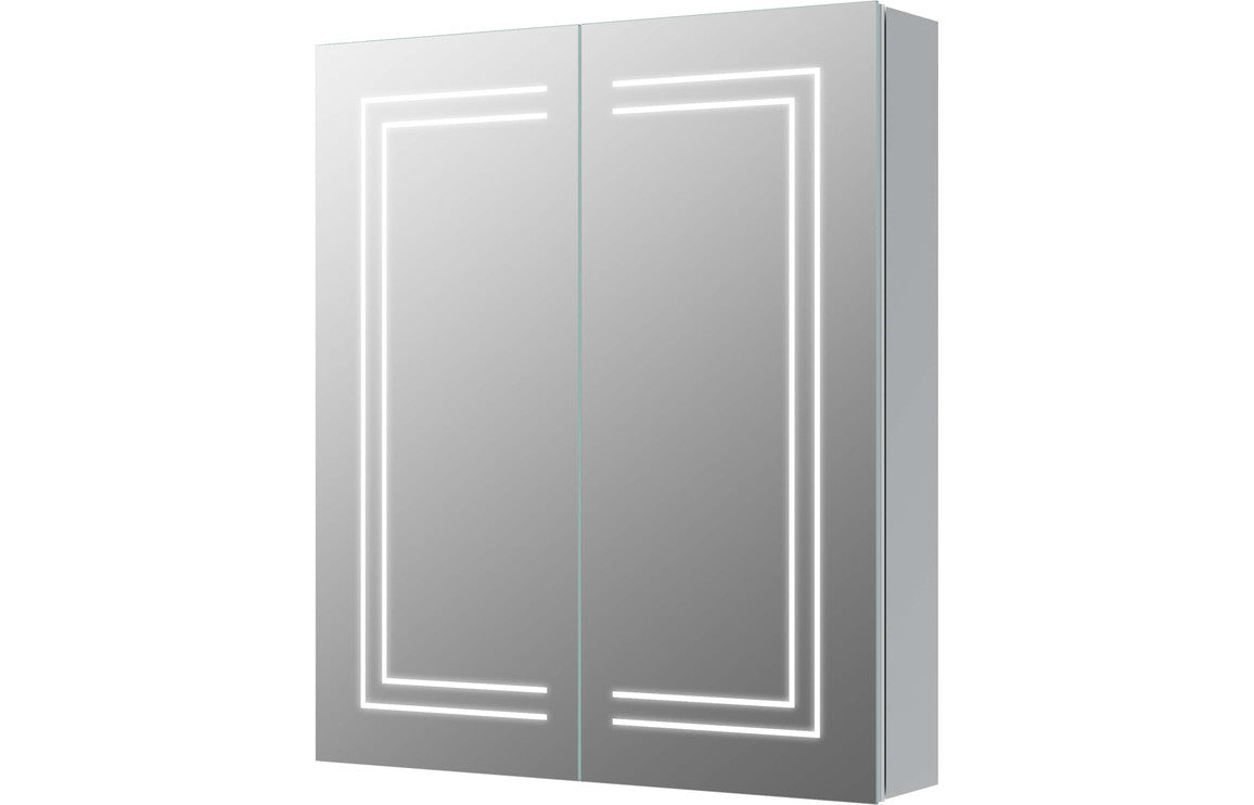 600mm front-lit LED mirror cabinet with two doors, bright perimeter lighting