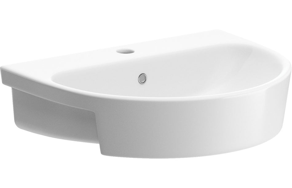 Semi-recessed white basin with overflow hole