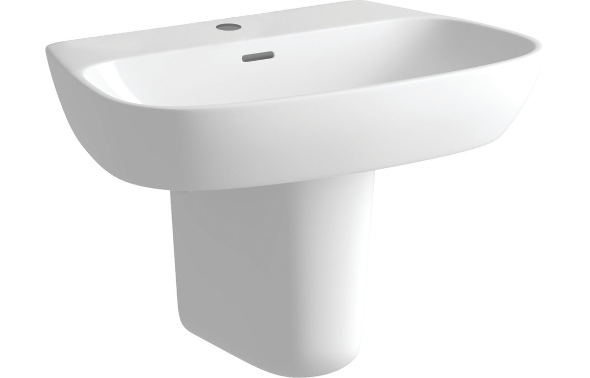 White semi-pedestal basin with single tap hole, 600x400 mm