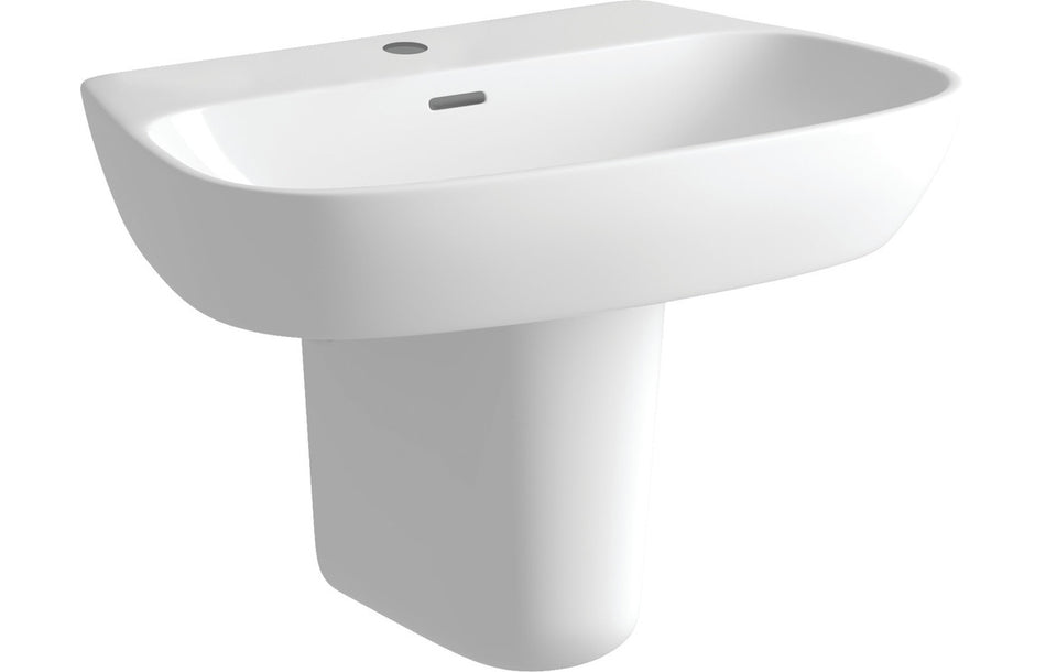 White semi-pedestal basin with single tap hole, 600x400 mm