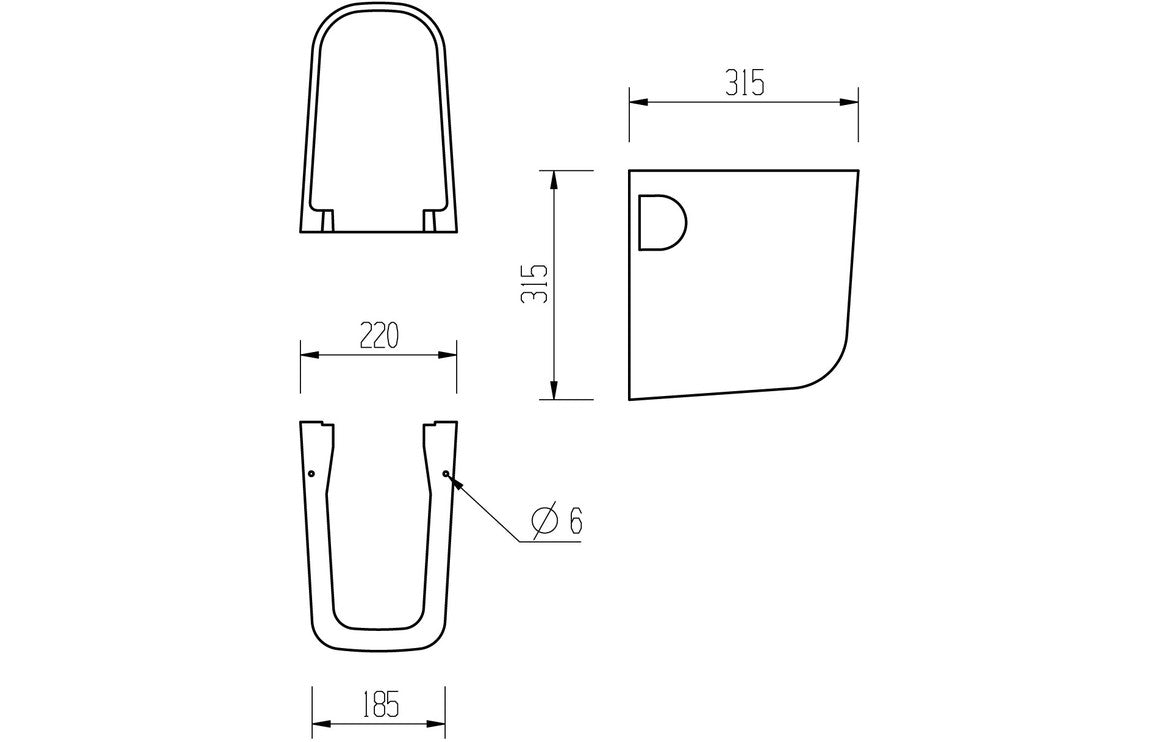 Line drawing of white basin and semi pedestal with dimensions
